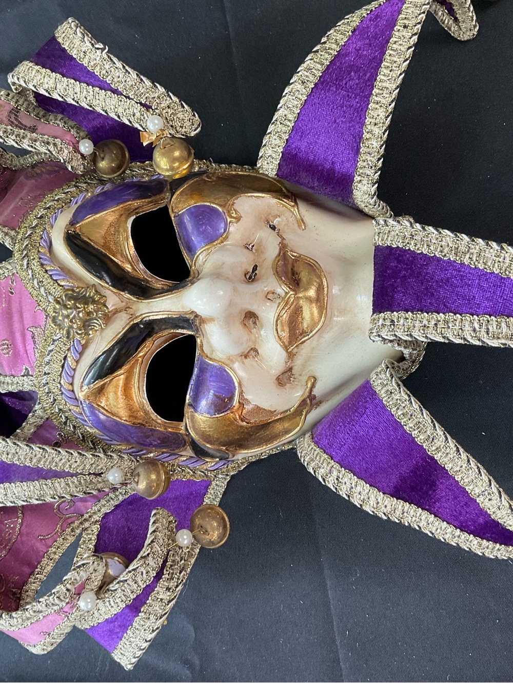 Purple and Gold Venetian Jester Wall Mask - Decorative Home Wall Decor
